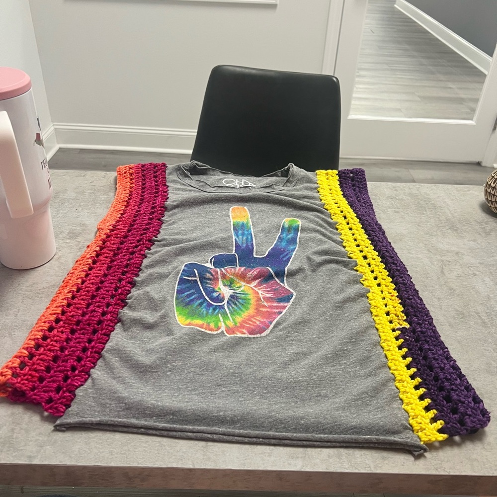 Upcycled rainbow peace shirt